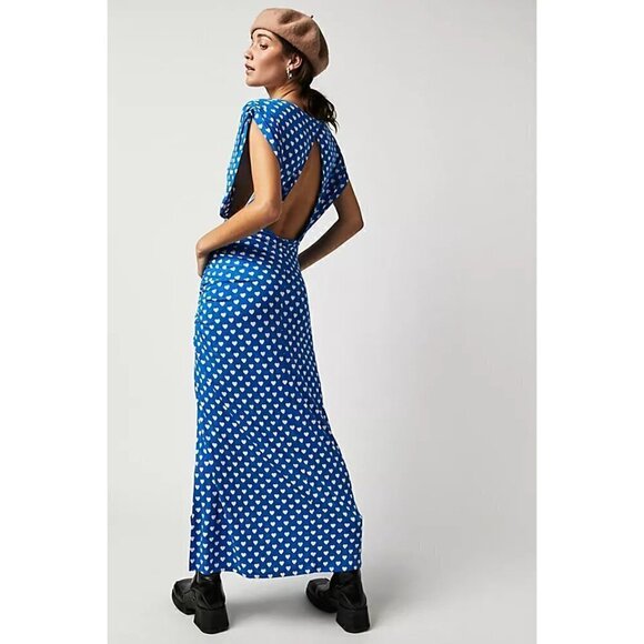 FREE PEOPLE Lakeside Mini Printed Dress in Bluebell Combo Hearts Size Large - Picture 14 of 14